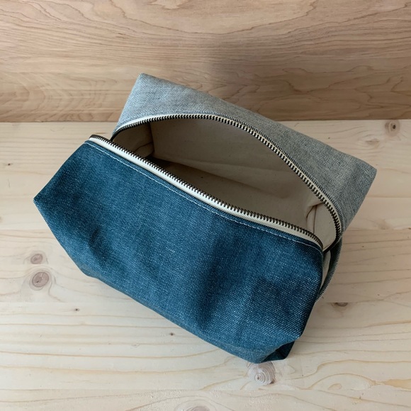 Two-Tone Denim Makeup Case, Handmade - Picture 4 of 5